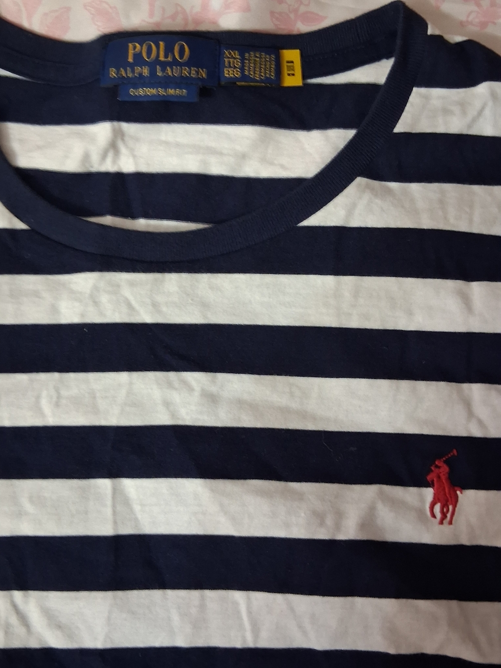 Polo by Ralph Lauren Navy & White Striped Men'sTee with Red Pony